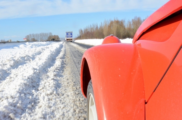 Het rode eendje gaat op winterreis